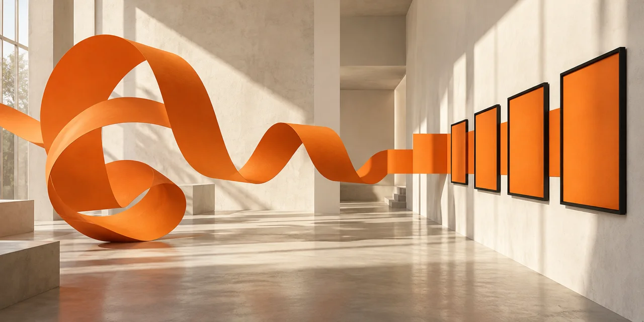An abstract art installation in BEF orange