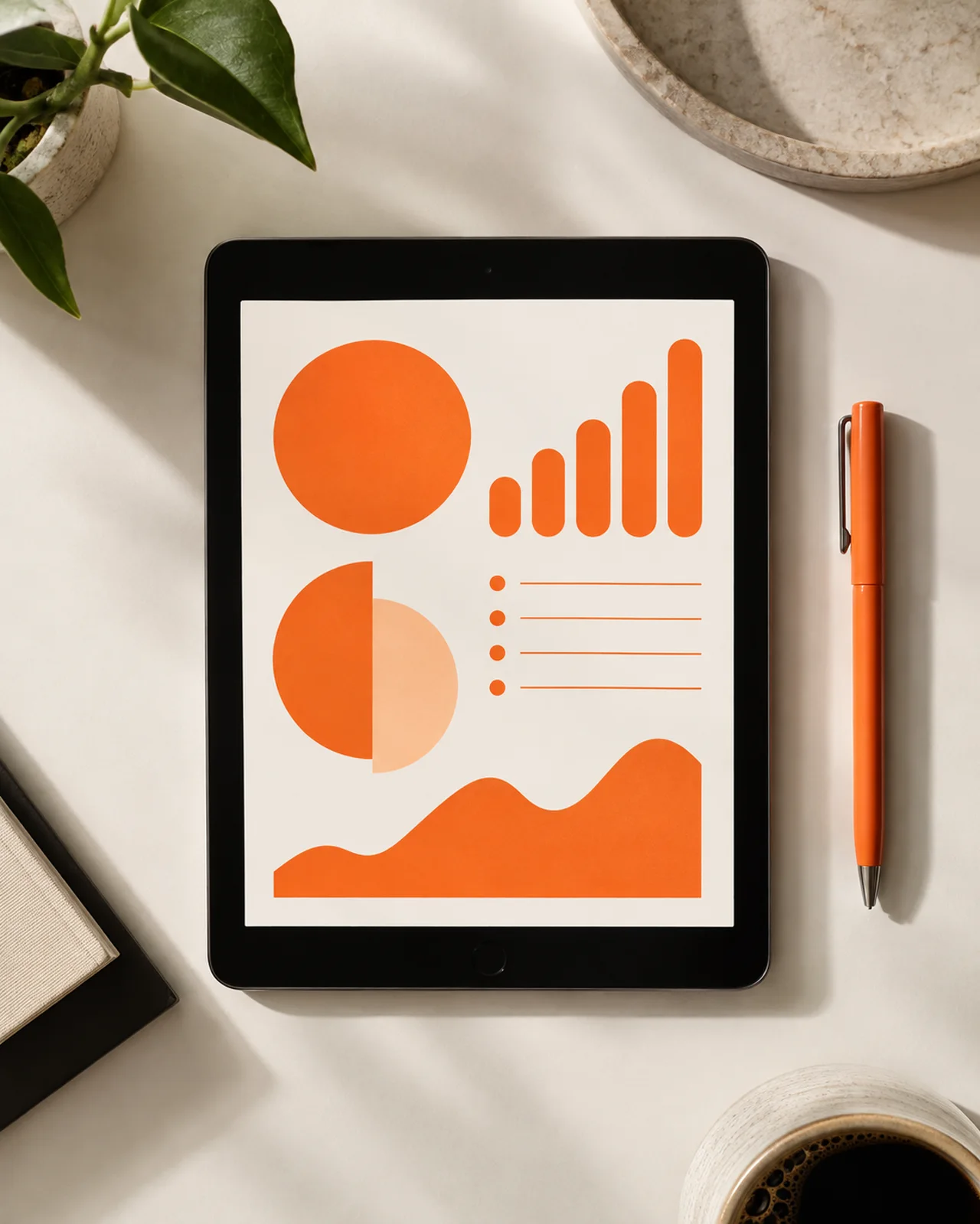 Dijital reklam performansını gösteren grafiklerle tablet ekranı