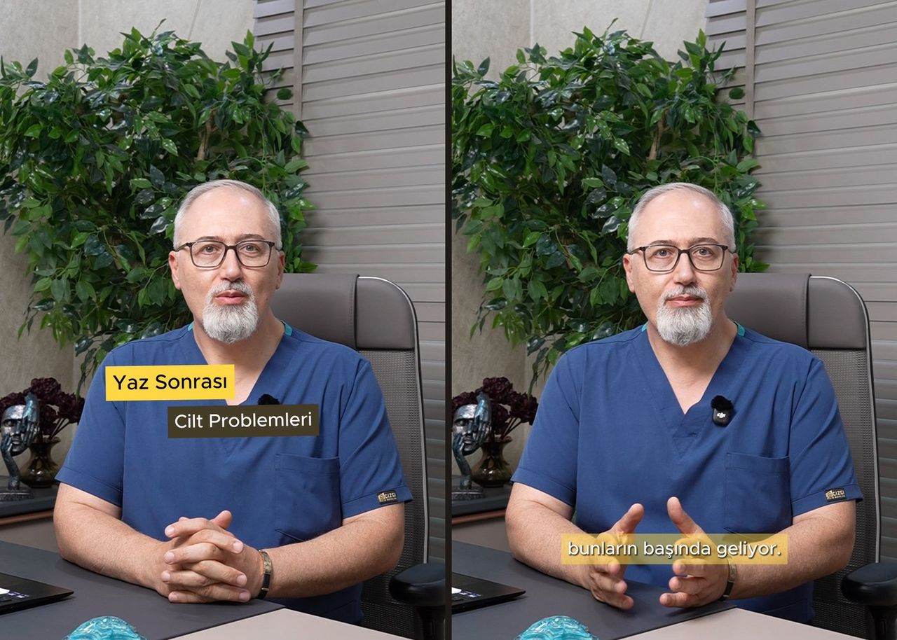 Dr. Erol Bulut’un “Yaz Sonrası Cilt Problemleri” videosundan iki kare: konu etiketi ve alt yazılı anlatım