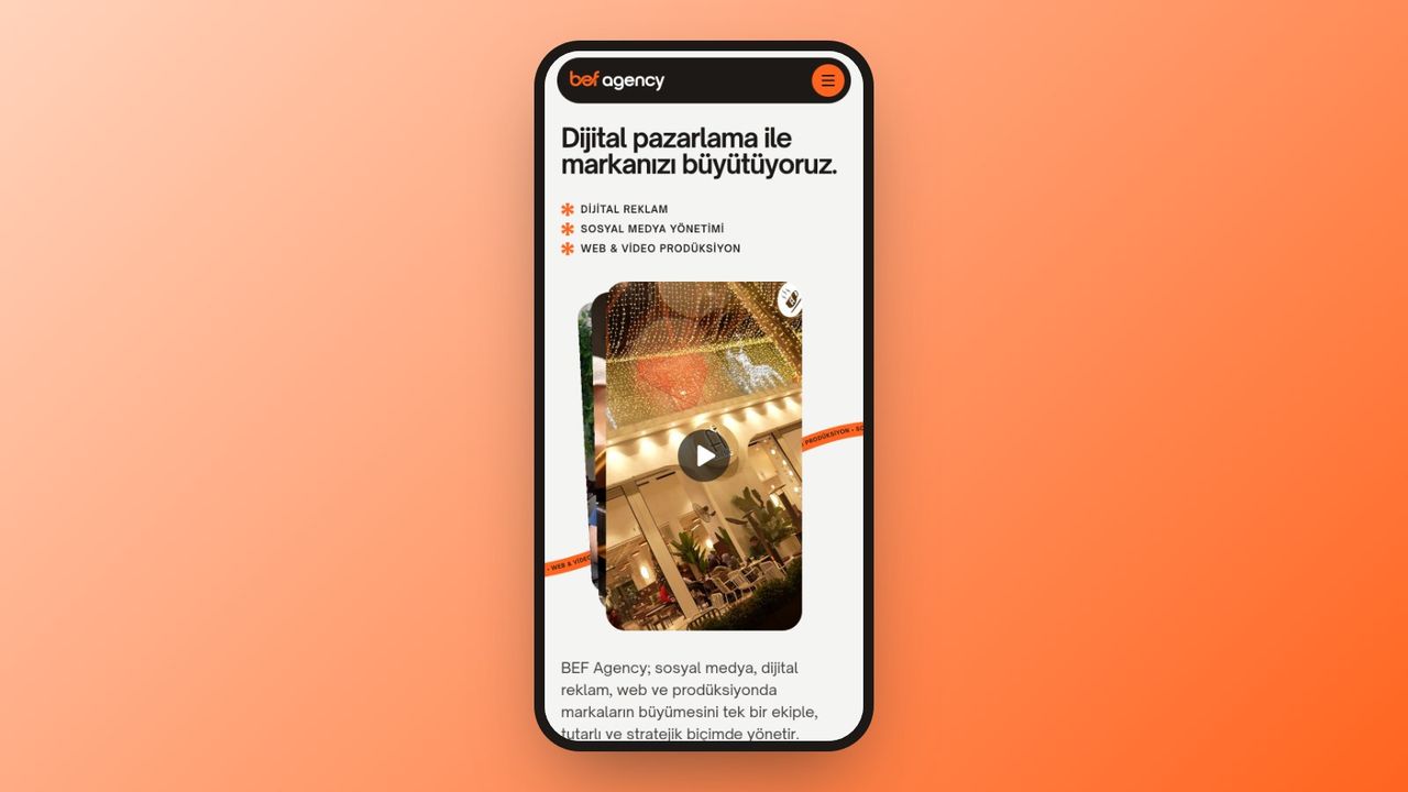 befagency.com ana sayfasının mobil görünümü